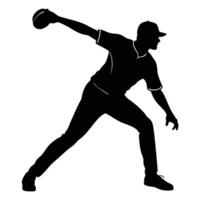 A silhouette of a baseball player throwing the ball vector