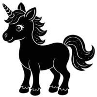 A black and white illustration of a unicorn vector