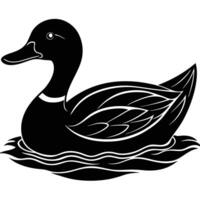 A black and white silhouette of a duck vector
