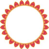 Circular Floral Mandala Frame Design 2. Decorative round frame with intricate orange mandala floral patterns on a white background. vector