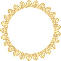 Circular Floral Mandala Frame Design. Decorative round frame with intricate orange mandala floral patterns on a white background. vector