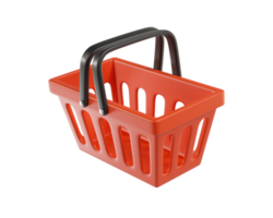 Red empty Shopping Basket from a supermarket for shopping. 3d rendering of the icon on a transparent background png