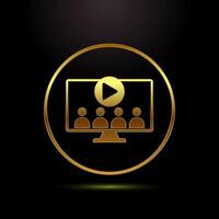 lectures icon, conference icon, Online seminar sign in gold color style vector