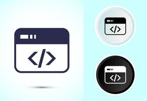 Coding icon design illustration, Web development icon sign in color, black and white vector