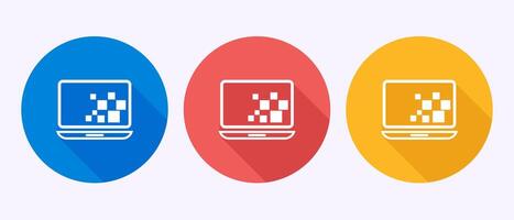 Laptop icon, computer sign symbol for apps and websites in shadow button design vector