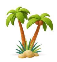 3D Tropical Palm Trees with Rocks and Greenery vector