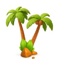 3D Tropical Palm Trees with Rocks and Greenery. vector