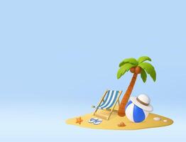 3D Tropical Beach Scene with Summer Elements vector