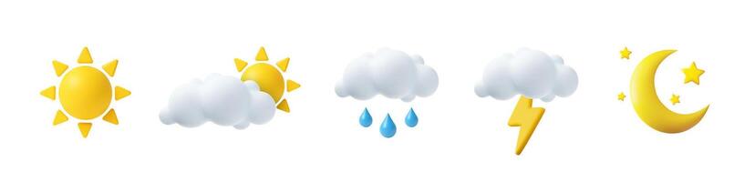 3D Weather Icons Set with Sun and Clouds vector