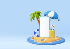 3D Vacation Background with Smartphone Frame. vector