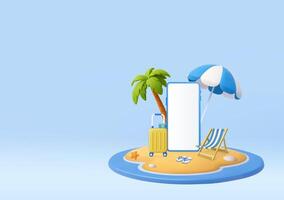 3D Summer Background with Smartphone Frame. vector