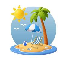 3d Summer vacation beach scene with palm tree vector