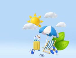 3D Summer Vacation Scene with Beach Items vector
