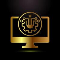 Information technology icon design. Digital tech sign in gold color style vector