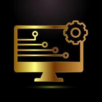Information technology icon design illustration. Digital tech symbol in gold color style vector
