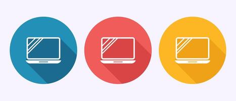 Laptop icon illustration, computer sign symbol for apps and websites in shadow button design vector