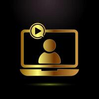 lectures icon design illustration, conference icon, Online seminar symbol in gold color style vector
