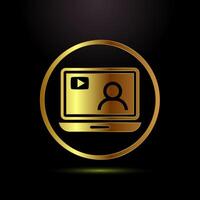 lectures icon design, conference icon, Online seminar sign symbol in gold color style vector