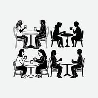 Diverse groups enjoying coffee at cafe tables vector