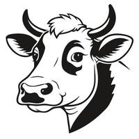 Cute Black and White Cow Head Illustration. vector