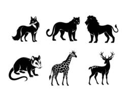 Silhouettes of various wild animals in a nature-inspired design. vector