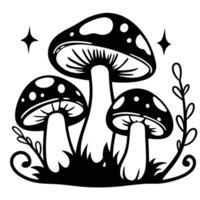 Three Mystical Mushrooms in a Whimsical Forest Setting. vector