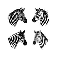Four Zebra Head Silhouettes in Profile View. vector