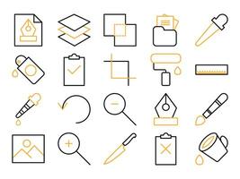 Collection of graphics design tool multicolour icon set flat design vector