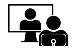 Person attending a webinar on a computer screen icon symbol illustration vector