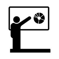 Businessman showing a chart on whiteboard during business presentation icon illustration vector