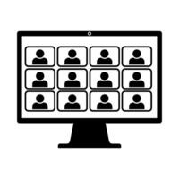 Icon of a conference displaying multiple users attending online meeting on computer screen vector