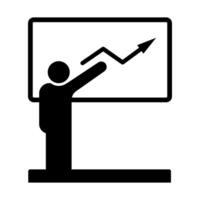 Businessman pointing at upward trend graph on whiteboard during business presentation icon illustration vector