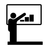 Businessman showing a bar chart on whiteboard during business presentation icon illustration vector