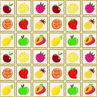Geometric pattern with berries and fruits in a cage. Summer cute, fruity and berry background. vector