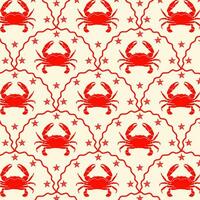 Summer retro pattern with hand drawn crabs. Sea pattern with crab. vector