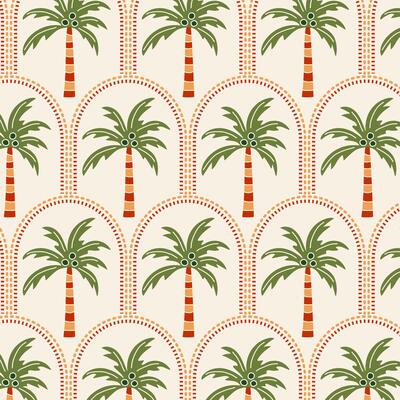 Tropical pattern with palm tree in retro style. Summer tropical background.