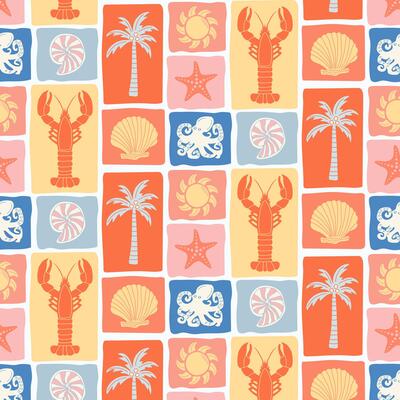 Marine summer fashion pattern in patchwork style. Marine retro background.