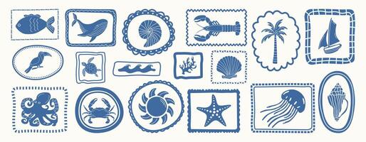Tropical summer elements in frames. Retro tropical background. vector