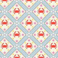 Summer geometric pattern with hand drawn crabs. Sea pattern with crab. vector