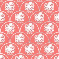 Geometric sea pattern with octopus. Summer retro print. vector