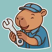 Capybara Technicians in Action Cartoon Icons vector