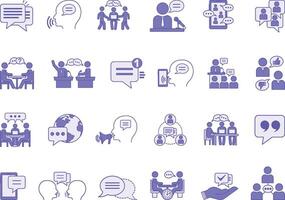 Colored Speaking Icon Set. Illustrations Communication, Comments, Consultation, Conversation, Speech, Debate, Discourse, Discussion, Chat, Language, Speech Bubble, and More vector