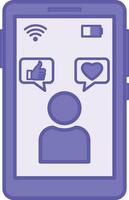 Smartphone Color Icon. Illustration. Touchscreen Mobile Phone, Gadget, Technology. Man in Phone, Like, Wi-Fi, and Battery Showing Charge Level. Device Concept vector
