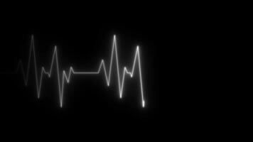 White glowing cardiogram animation. Pulsing heartbeat waveform on black background. Medical ECG motion, seamless loop. Futuristic heart rate signal for science, emergency, or tech projects. video