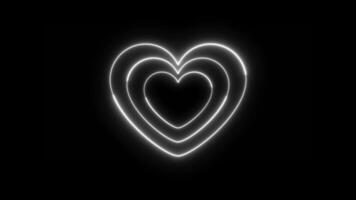 Glowing white neon hearts animation. Pulsating layered heart shapes on black background. Love, romance, wedding, valentine concept in futuristic glowing minimal style. Loop motion design. video