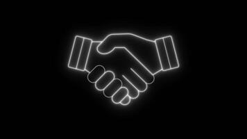 Glowing Handshake Neon Animation. Business Agreement Icon. Corporate Partnership Symbol. Teamwork, Trust, Cooperation Sign. Contract Deal Loop for UI, Web, Presentation, or Promo video