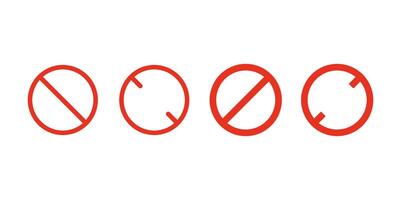 Forbidden circle sign set, ban or danger icon. Prohibition red symbol. Red circle with cross line. Restriction, caution, stop. isolated illustration vector