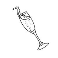Champagne or Sparkling Wine Glass with splash in doodle style. minimalistic illustration isolated on a background. For New Year or Wedding design. vector