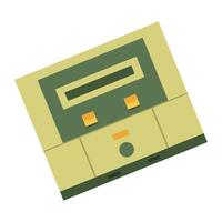 Flat illustrations of colorful handheld consoles, retro gaming device, and arcade machines. vector