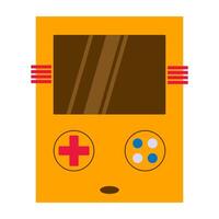 Flat illustration of colorful handheld consoles, retro gaming devices, and arcade machines. vector